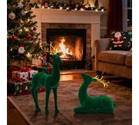 MingXing A Pair of Flocked Reindeer Figurines - Non-Fading Reindeer Christmas Decorations Soft Velvet Elk Christmas Ornaments for Living Room, Bedroom, Bookshelf Christmas Decor