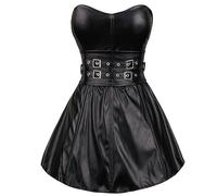 mingxinshangdian Sexy Back Zipper Lady Gothic Punk Leather Bustier Corset Mini Dress For Clubwear Party Dresses Vestido Black Plus Size-Silver-M