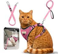 MingXpets - Cat Car Harness and Leash, Adjustable Soft Cat Vest Prevent Escape Breathable Reflective Strips Harness for Cats, Easy to Carry Leash Set for
