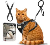 MingXpets Cat Harness and Leash for Walking, Retractable Cat Harnesses and Leash Set Escape Proof, Breathable Soft Kitten Small Large Harness for Travel Training and Walking, Black, XS