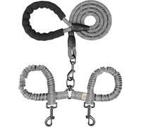 MingXpets Double Dog Leash, Dual Dog Leash, 360° Swivel Tangle Free Bungee Walking Training for Large Medium Dogs, Shock Absorbing Bungee Reflective for Two Dogs, 18~120 lbs, Grey