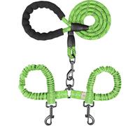 MingXpets Double Dog Leash, Dual Dog Leash, 360° Swivel Tangle Free Bungee Walking Training for Medium Dogs, Shock Absorbing Bungee Reflective for Two Dogs, 18~120 lbs, Green