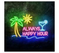 MINGYTN Sign Lamp Always Happy Hour Neon Sign with Adjustable Brightness Suitable for Boba Tea Shop Wall Decor 38cmx60cm