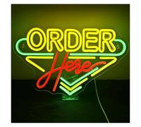 MINGYTN Sign Lamp Order Here Neon Sign USB Dimmable Business Wall Decor Lights for Coffee Store Restaurant Shop Bar Opening Checkstand 41x41cm