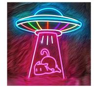 MINGYTN Sign Lamp UFO Cat Neon Lights Adjustable Brightness Suitable for Bedroom Wall Aesthetic Decor 50cmx53cm(B)