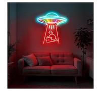 MINGYTN Sign Lamp UFO Cat Neon Lights Adjustable Brightness Suitable for Bedroom Wall Aesthetic Decor 50cmx53cm(C)