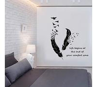MINGYUANS Feather and bird - black removable wall sticker for bedroom or study to create a motivational and inspirational atmosphere 65Cmx58Cm