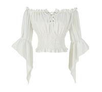 Mingyuezai Womens Renaissance Peasant Blouse Off Shoulder Trumpet Sleeve Medieval Tops(M,Z2880C)