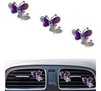 MINGZAIQIPEI 3 PCS Cute Double Butterfly Diamond Rhinestone Car Vent Clip, Air Outlet Decorative Clip, Sparkly Bling Car Interior Decoration Accessories for Women (Purple)