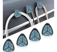 MINGZAIQIPEI 4PCS Bling Diamond Car Mask Hooks - Multifunctional Rhinestone Adhesive Hooks for Earphones, Charging Cables Dashboard Storage Decor, Car Accessories (Lake Blue)