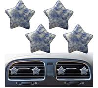 MINGZAIQIPEI 4Pcs Star Crystal Style Car Vent Clips - Auto Decoration with Natural Quartz, Cute Car Interior Decor for Women (Blue White)