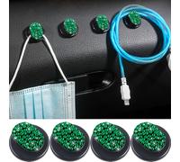 MINGZAIQIPEI Bling Car Mini Hooks, Crystal Adhesive Hook for Hat Coat Towel Key, Decorative Diamond Car Hooks Stick on Dashboard, Wall Hanging Mask Holder for Home and Car，4 Pack (Green)