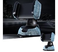 MINGZAIQIPEI Bling Crystal Diamond Universal Car Phone Mount Holder with One More Air Vent Base,Cradle for Dashboard,Windshield and Air Vent Adapt for Women or Men (Lake Blue)