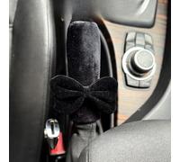 MINGZAIQIPEI Universal Bowknot Plush Car Accessories for Women Interior Cute Set Hippie Hand-Stitched Handbrake Cover (Black Black)