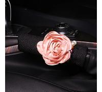 MINGZAIQIPEI Universal Cute Camellia Flower Car Accessories for Women Interior Cute Set Hippie Hand-Stitched Handbrake Cover (Pink)