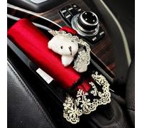 MINGZAIQIPEI Universal Cute Lace Bear Car Accessories for Women Interior Cute Set Hippie Hand-Stitched Handbrake Cover (Red)