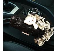 MINGZAIQIPEI Universal Cute Lace Bear Car Accessories for Women Interior Cute Set Hippie Hand-Stitched Handbrake Cover (Black)