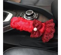 MINGZAIQIPEI Universal Cute Lace Car Accessories for Women Interior Cute Set Hippie Hand-Stitched Handbrake Cover (Red)