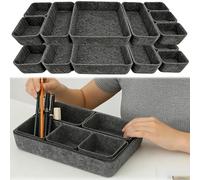 MINGZE 16PCS Felt Drawer Small Square Box Storage Box, Organized Storage, Felt Stacking Drawer Containers, Office Drawer Organiser Tray, Durable for Home Office, Stationery Dresser(Dark Grey)