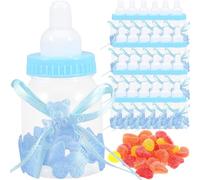 MINGZE 24pcs Candy Bottle Baby Shower, Mini Gift Box Fillable Feeder Style with Bear for Party Favors Holy Communion Supplies Boy Girl Newborn Infant Baptism Christening Birthday Decoration (blue)