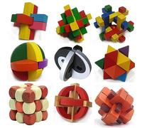 MINGZE 3D Wooden Brain, 9 pcs, Teaser Puzzle Key Lock, Intelligence Toy Chinese Game 3D IQ Puzzle for Kids Teens Adults Challenge Your Logical Thinking, and Decoration Idea