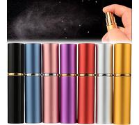 MINGZE 7pcs 10ML Aluminium Perfume Spray Bottle, Portable Empty Dispenser for Perfume, Essential Oils, Face & Body Mists, Black, Silver, Red, Blue, Brown, Purple, Gold, Pink