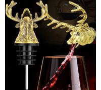 MINGZE Deer Head Wine Pourer, Zinc Alloy Bottle Stopper Deer Stags Shape with Leak-Proof Bung, Accessories for Wine Lover Christmas, Spout fit Most Red, White Wine and Spirits Bottles (Silver)