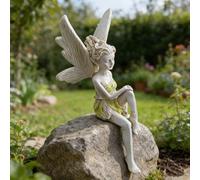 MINGZE Fairy Garden Statue, Outdoor Sitting Magic Elf Bird House Ornaments Winged Angel Fairies Sculpture Resin Figurine for Patio Yard Porch Christmas Landscape Home Decoration - Style 3