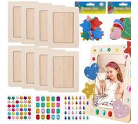 MINGZE Picture Frame Painting Craft Kit, 8 Wooden Photo Frame with 3 Kinds of Glitter Stones and 3D Foam Star Stickers Painting Tools Set for Father Day Gift, Kids Craft, Paint and Decorate