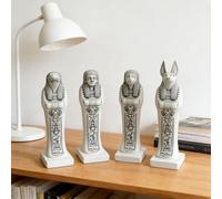 Mingzhang Ancient Egyptian Statues Set 4PCS Egyptian Gods Decor, Canopic Jar Figurines Resin Egyptian Collectible Ornaments for Home Office Living Room Shelf Egypt Mythology Gifts White