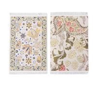 Mingzhe 1:12 Miniature Dollhouse Carpet Elegant Velvet Style Rug with Turkish Design Floral Pattern Soft Fabric Floor Mat for Living Room Bedroom Dollhouse Accessories 2pcs