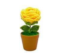 MINGZHE Handmade Crocheted Flowers Small Flower Pot, Crochet Potted Plants Simulation Fake Flowers Small Ornaments for Home Office Desk Ornaments, Birthday Party (Yellow)