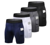 Mingzhe Men Elastic Athletic Shorts with Pockets 4 Packs High Performance Workout Underwear for Running Training Cycling Sports 85 Polyester 15 Polyurethane Fiber S M L XL (Dark Blue&Grey&Black&White)