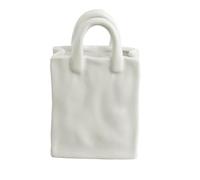 MINGZHE Paper Bag Vase White Ceramic Vase, Small Bag Flower Vase, Modern Decorative Aesthetics Vase for Dinner Table Tabletop Living Room Office Bedroom Desk Wedding Decor(Tote bag 2)