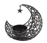 MINGZHE Romantic Moon Candlestick, Hollowed Tealight Candle Bowl, Decorative Iron Large Cage Tea Light Holder for Weddings Christmas Decoration(Black)
