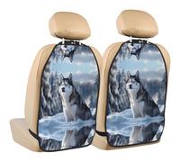 MINGzi Vibrant Husky Dog Back Seat Cover For Kids + 3 Pocket Storage Organizer, 2 Pack Backseat Protector, Car Protectors Vehicles To Protect From Dirt, Mud & Scratches