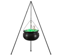 Minhaxue Halloween Witches Cauldron, Black Plastik Witches Cauldron on Tripod with Light and Skull, Candy Bucket Halloween Decoration for Haunted House Outdoor Indoor Home, Garden, Porch
