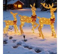 Minhaxue Lighted Christmas Decoration Deer, 3 Pieces Light up Christmas Decor Reindeer Family Set, 2D Acrylic Lighted Holiday Decoration, Twinkling Reindeer for Home and Garden Holiday Lawn Garden