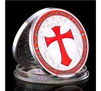 MINHBDER Commemorative Coins Red Knight Templar Badge Souvenir Coin Silver Plated Collectible Gift