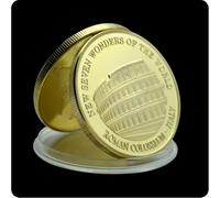 MINHBDER Commemorative Coins Seven Wonders Of The World Gold Plated Egyptian Pyramids The Great Wall Famous Building Coins