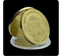 MINHBDER Commemorative Coins Seven Wonders Of The World Gold Plated Egyptian Pyramids The Great Wall Famous Building Coins
