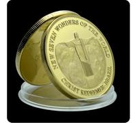 MINHBDER Commemorative Coins Seven Wonders Of The World Gold Plated Egyptian Pyramids The Great Wall Famous Building Coins