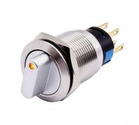Minhe 19mm Latching Rotary Push Button Switch | 2 Position 3-6V Metal Stainless Steel | IP66 Waterproof with LED Indicator for CNC & Industrial Equipment(Yellow)