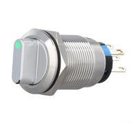 Minhe 19mm Latching Rotary Push Button Switch | 2 Position 3-6V Metal Stainless Steel | IP66 Waterproof with LED Indicator for CNC & Industrial Equipment(Green)
