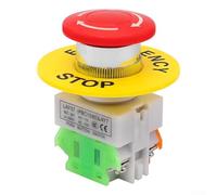 Minhe 22mm Safety Stop Push Button Switch Mushroom Head Red with Latching Function for Industrial Emergency-Use, Compatible with LA37 Y090 LAY7 Models, 50-440V Screw Terminal, ABS Material(C)