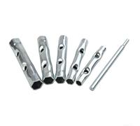 Minhe 6PC Metric Box Spanner Set 8-17mm for Tubular Wrench Kit for Automotive Repair Deep Reach Socket Tool with Torque Bar Silver
