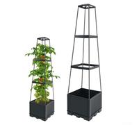 Minhe Adjustable Raised Garden Bed With Side Water Inlet And Water Reservoir For Self Watering, Designed For Tomato Plants, For Climbing Vegetables, Flowers(3 Evels-Vine Woven)