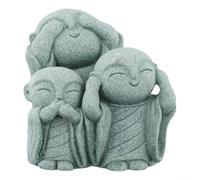 Minhe Buddha Statue Set | See No Evil, Speak No Evil, Hear No Evil | Green Sandstone Zen Monk Figurines 3-Pack for Garden, Yard, Lawn, Aquarium Safe(B)