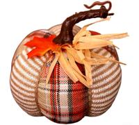 Minhe Colourful Fabric Pumpkin Decor 13cm Harvest Table Ornament(Beige With Plaid)