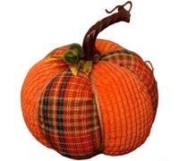 Minhe Colourful Fabric Pumpkin Decor 13cm Harvest Table Ornament(Orange With Plaid)